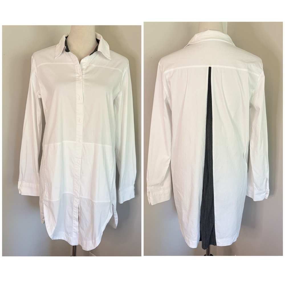 Luukaa White Pleat Back Tunic Shirt Dress Gray Contrast Back Pleat Size 10 Artsy